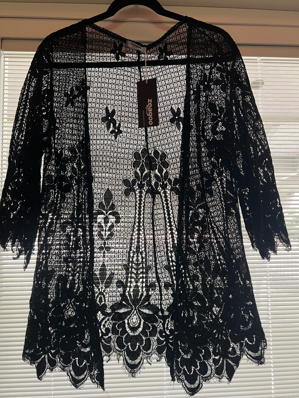 Zeagoo Black Open Crochet Lace Kimono Cardigan NWT XL